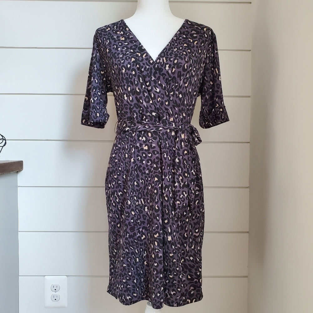 Apt 9 Black Leopard Print Faux Wrap Dress